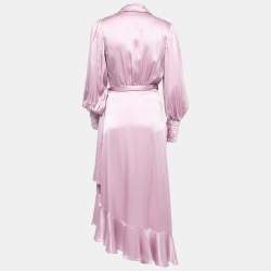 Pre Owned Zimmermann Purple Silk Satin Wrap On Asymmetrical Midi Dress M