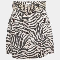 Zimmermann Beige Zebra Print Linen Belted Mini Skirt M