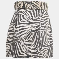 Zimmermann Beige Zebra Print Linen Belted Mini Skirt M