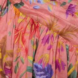 Pre Owned Zimmermann Pink Tropical Printed Cotton One Shoulder Maxi Dress XS
