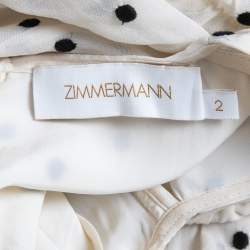 Pre Owned Zimmermann Cream Swiss Dot Ruch Detail Tiered Midi Dress M