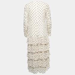 Pre Owned Zimmermann Cream Swiss Dot Ruch Detail Tiered Midi Dress M
