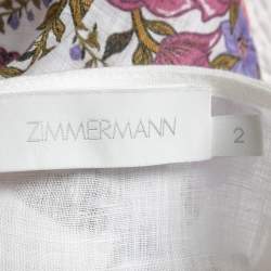 مملوكة مسبقًا Zimmermann White Floral Print Linen Button Front Midi Dress M