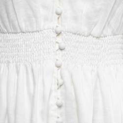 مملوكة مسبقًا Zimmermann White Floral Print Linen Button Front Midi Dress M