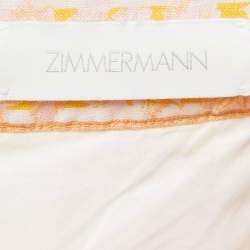 Pre Owned Zimmermann Yellow Tropical Printed Linen Midi Skirt L