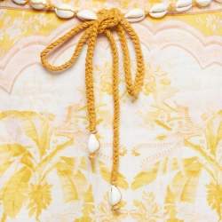 Pre Owned Zimmermann Yellow Tropical Printed Linen Midi Skirt L