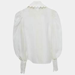Pre Owned Zimmermann White Linen Blend Lace Trimmed Shirt S