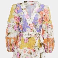 Pre Owned Zimmermann Multicolor Floral Printed Cotton Wrap Midi Dress L