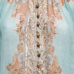 Pre Owned Zimmermann Blue Paisley Print Ramie Button Front Blouse S
