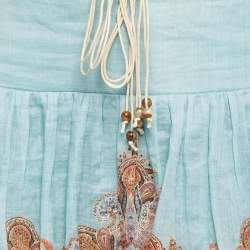 Pre Owned Zimmermann Blue Paisley Print Ramie Tiered Midi Skirt S