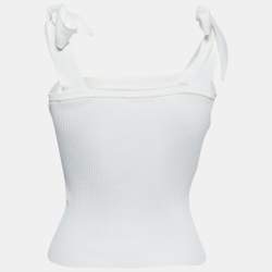Pre Owned Zimmermann White Rib Knit Sleeveless Tie Up Top S