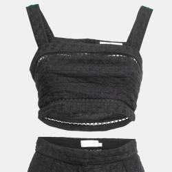 Zimmermann Black Floral Cutout Lace Crop Top Pants Set M