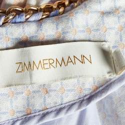 Pre Owned Zimmermann Light Blue Printed Linen Chain Detail Belted Postcard Midi Dress XS
