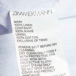 Pre Owned Zimmermann Light Blue Printed Linen Chain Detail Belted Postcard Midi Dress XS