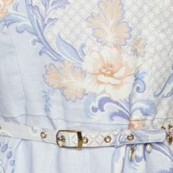 Pre Owned Zimmermann Light Blue Printed Linen Chain Detail Belted Postcard Midi Dress XS