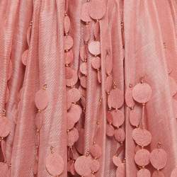 Pre Owned Zimmermann Pink Linen & Cotton Concert Disc Embellished Cut-Out Mini Dress M