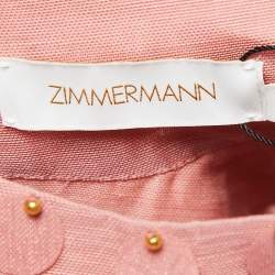 Pre Owned Zimmermann Pink Linen & Cotton Concert Disc Embellished Cut-Out Mini Dress M