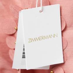 Pre Owned Zimmermann Pink Linen & Cotton Concert Disc Embellished Cut-Out Mini Dress M