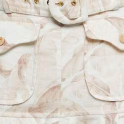 Zimmermann Beige Leaf Printed Linen Flared Mini Skirt S