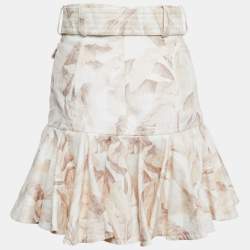 Zimmermann Beige Leaf Printed Linen Flared Mini Skirt S