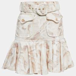 Zimmermann Beige Leaf Printed Linen Flared Mini Skirt S