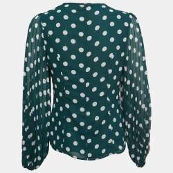 Pre Owned Zimmermann Green Polka-Dot Chiffon Pleated Sleeve Blouse M