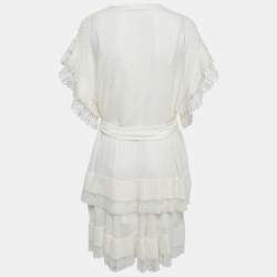 Zimmermann White Dotted Chiffon Belted Mini Dress L