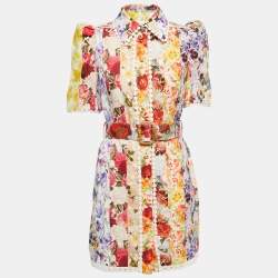 Zimmermann Multicolor Patchwork Printed Linen Belted Mini Dress M