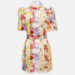 Zimmermann Multicolor Patchwork Printed Linen Belted Mini Dress M