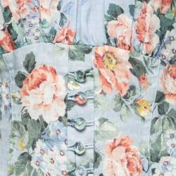 Zimmermann Blue Floral Printed Linen Off Shoulder Mini Dress M