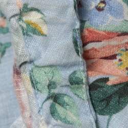 Zimmermann Blue Floral Printed Linen Off Shoulder Mini Dress M