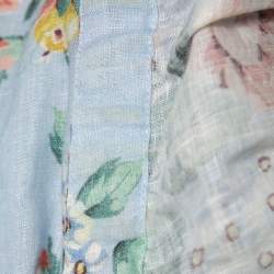 Zimmermann Blue Floral Printed Linen Off Shoulder Mini Dress M