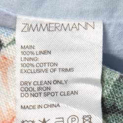 Zimmermann Blue Floral Printed Linen Off Shoulder Mini Dress M