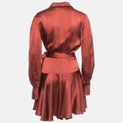 Pre Owned Zimmermann Burgundy Silk Satin Wrap Mini Dress M