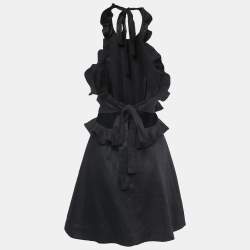 Pre Owned Zimmermann Black Linen Ruffled Tie-Back Mini Dress M