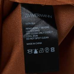 Pre Owned Zimmermann Brown Silk Belted Midi Shirt Dress L
