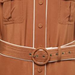 Pre Owned Zimmermann Brown Silk Belted Midi Shirt Dress L