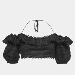 Zimmermann Black Linen Off-Shoulder Cropped Top M 
