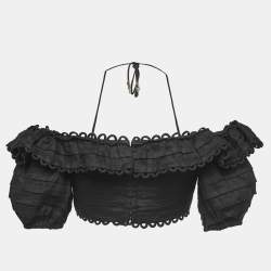 Zimmermann Black Linen Off-Shoulder Cropped Top M 