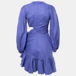 Pre Owned Zimmermann Purple Linen Cutout Detail Ruffled Dress M