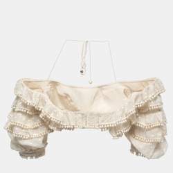 Zimmermann Cream Cotton & Silk Ruffled Crop Top L