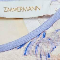 Pre Owned Zimmermann Cream Floral Printed Linen Puff Sleeve Midi Dress XS