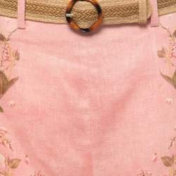 Pre Owned Zimmermann Pink Floral Printed Linen Belted Shorts M
