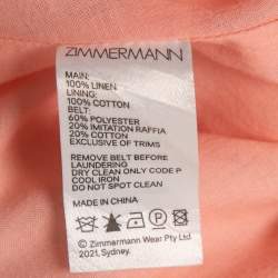 Pre Owned Zimmermann Pink Floral Printed Linen Belted Shorts M