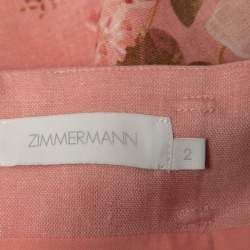 Pre Owned Zimmermann Pink Floral Printed Linen Belted Shorts M