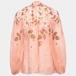 Pre Owned Zimmermann Pink Floral Printed Ramie Blouse S