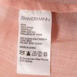 Pre Owned Zimmermann Pink Floral Printed Ramie Blouse S