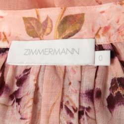 Pre Owned Zimmermann Pink Floral Printed Ramie Blouse S