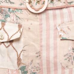 Zimmermann Light Pink Mixed Print Linen Belted Shorts M