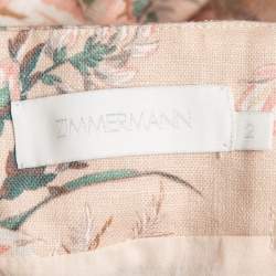 Zimmermann Light Pink Mixed Print Linen Belted Shorts M